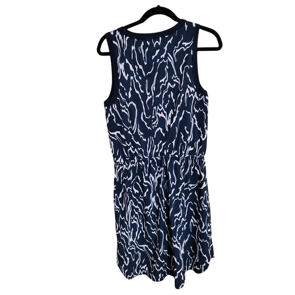 Athleta Navy & White Abstract Print Sleeveless Dress With Drawstring Waist Women - Picture 2 of 3